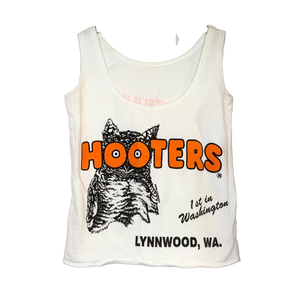 Vintage 90s Hooters Delightfully Tacky Yet Unrefined Tank Top White Stretch Crop